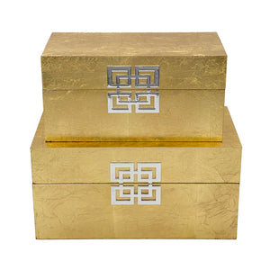Decorative Wooden Storage Box Set with Hinged Lid — Set of 2