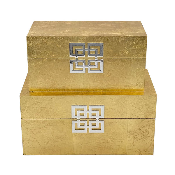 Decorative Wooden Storage Box Set with Hinged Lid — Set of 2