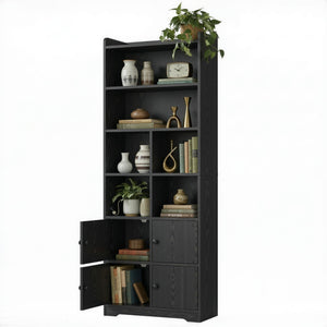 Tall Bookcase with Doors & Storage Shelves
