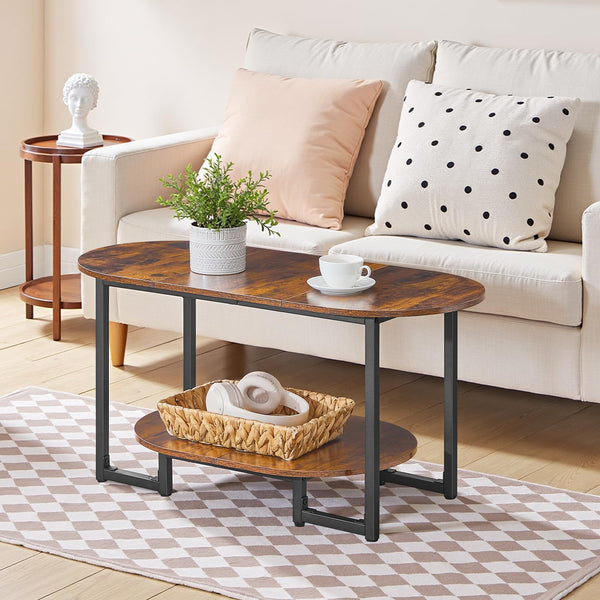 Oval Coffee Table with 2-Tier Open Storage Shelf