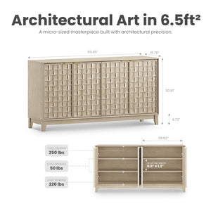 60-Inch Sideboard Buffet Cabinet with 3D Checkerboard Doors & Wood Legs