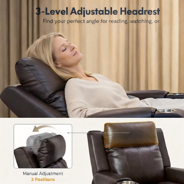 Top-Grain Leather Power Recliner with Zero-Wall Design, Massage & Heat