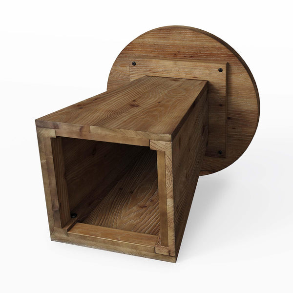 Round Solid Wood End Table with Trapezoid Base