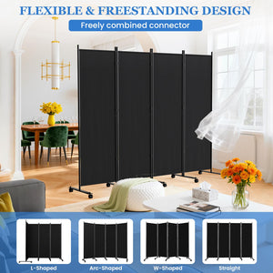 Folding Room Divider with Lockable Wheels & Privacy Screen