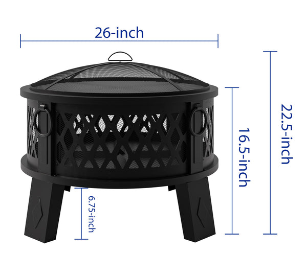 26" Steel Fire Pit with Grill & Diamond Mesh