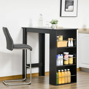 Modern Bar Table with 3 Storage Shelves, Black