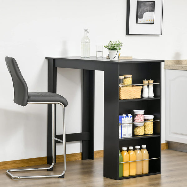 Modern Bar Table with 3 Storage Shelves, Black