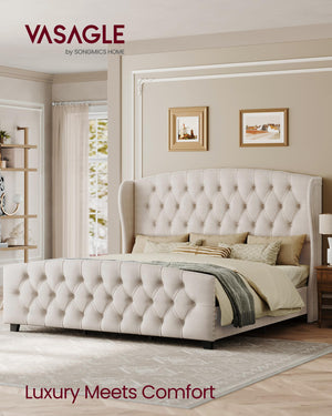 Upholstered Wingback Platform Bed Frame with Tufted Headboard