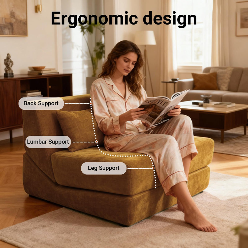 Convertible Memory Foam Sleeper Chair with Lumbar Pillow