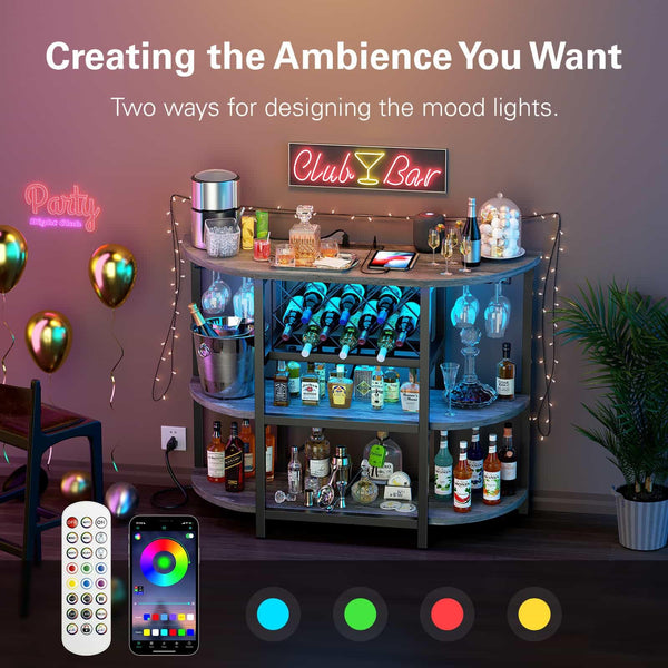 47.3" LED Bar Cabinet with Power Outlet & 4-Tier Storage