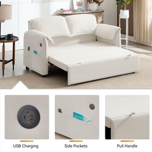 63" Velvet Pull-Out Sofa Bed – 3-in-1 Convertible Futon Loveseat