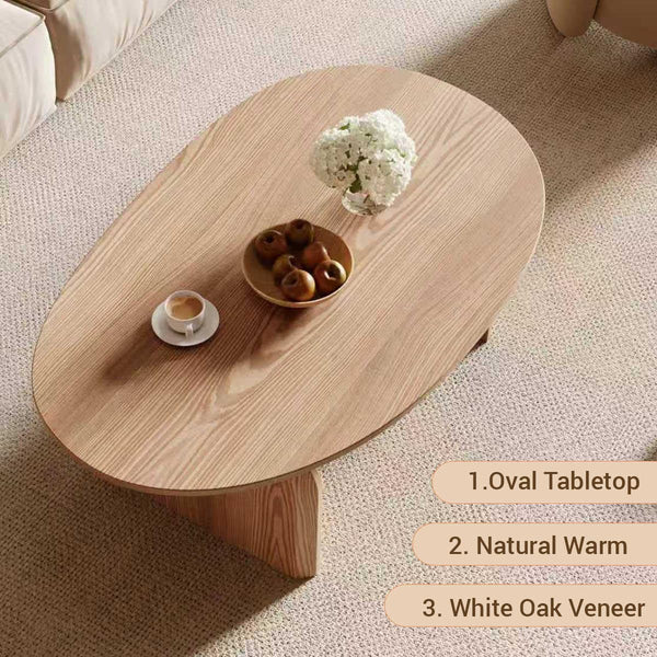 Oval Coffee Table – Natural Wood, Modern Living Room Center Table