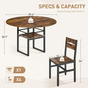 Round Dining Table Set with 4 Chairs – 5-Piece Kitchen Dining Set