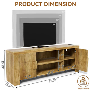 70-Inch Farmhouse TV Stand with Power Outlets & Storage Cabinets