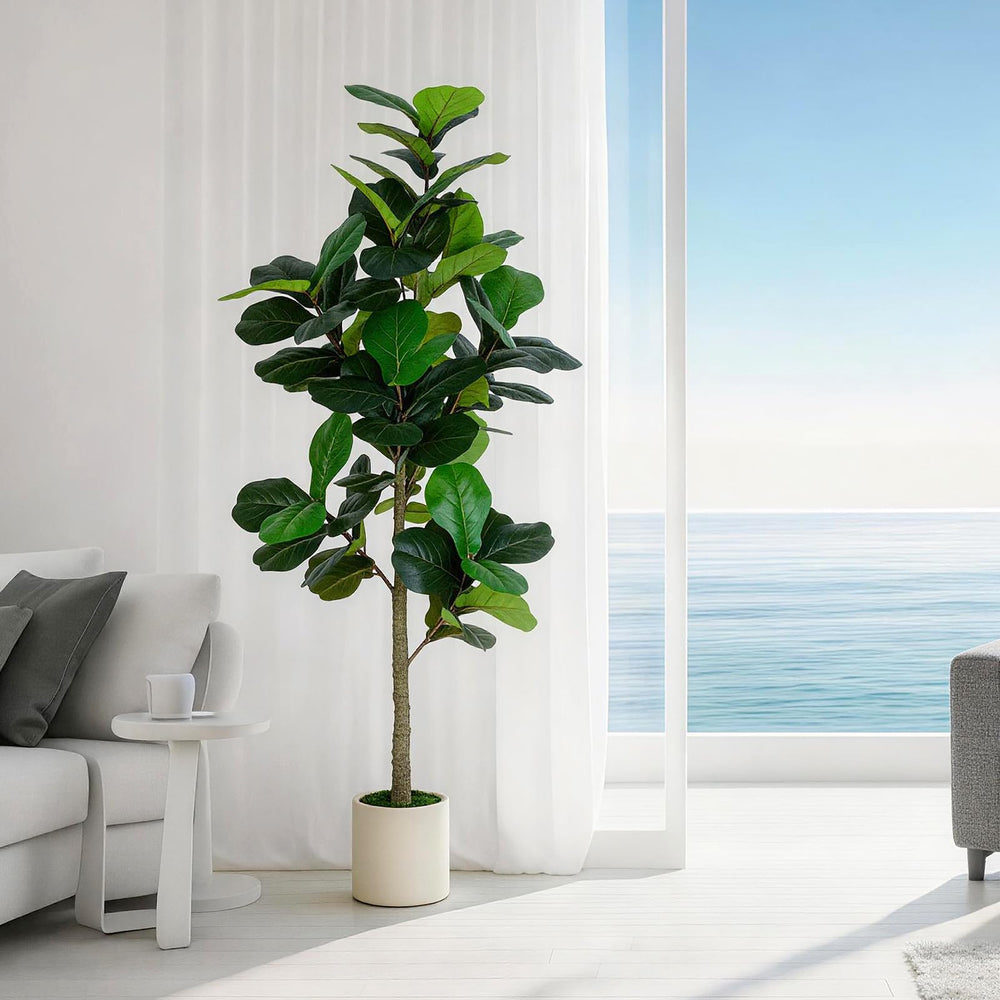 Artificial Fiddle Leaf Fig Tree with White Planter