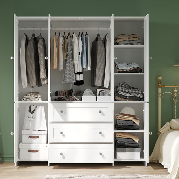 Armoire Wardrobe Closet with Mirror, Drawers & Hanging Rod – 71" Bedroom Storage Cabinet