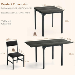 7-Piece Extendable Dining Table Set with 6 Upholstered Chairs