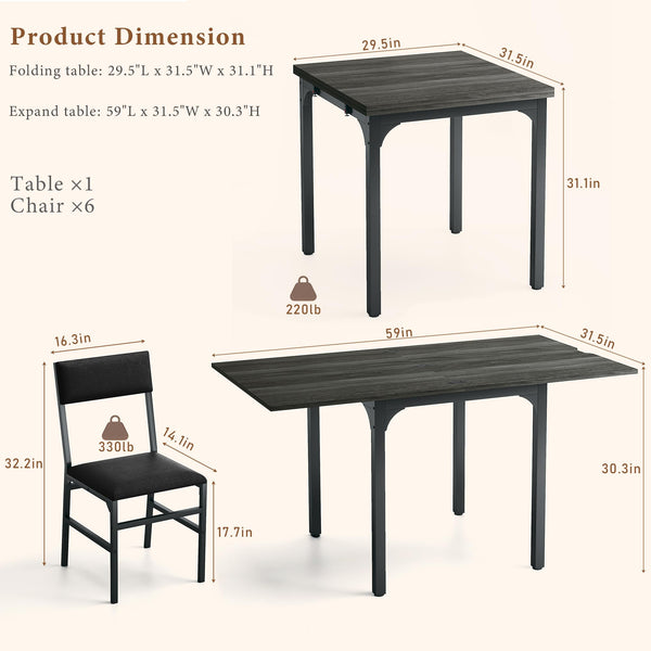 7-Piece Extendable Dining Table Set with 6 Upholstered Chairs