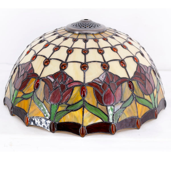 Tiffany Table Lamp Red Stained Glass Tulip 16-Inch