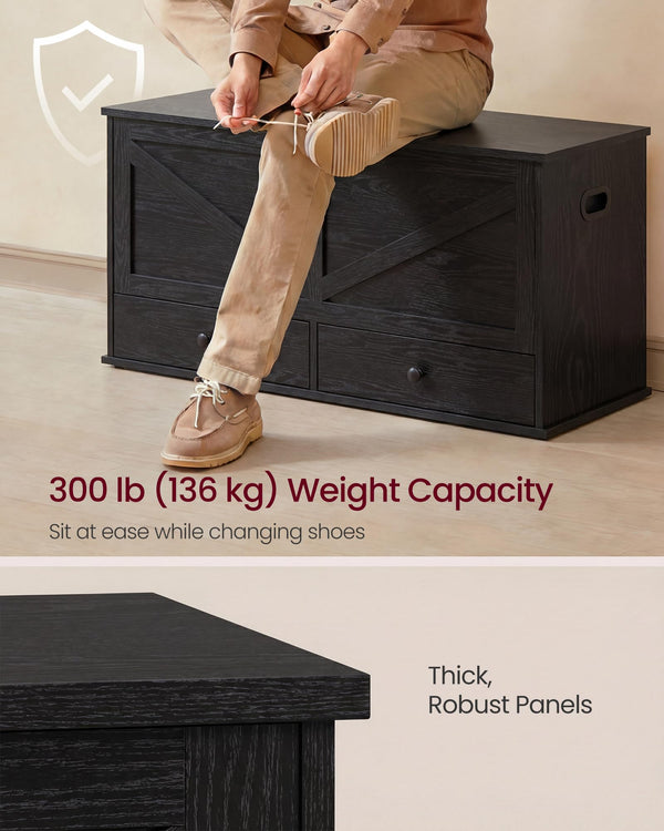 Farmhouse Storage Bench with 2 Fabric Drawers