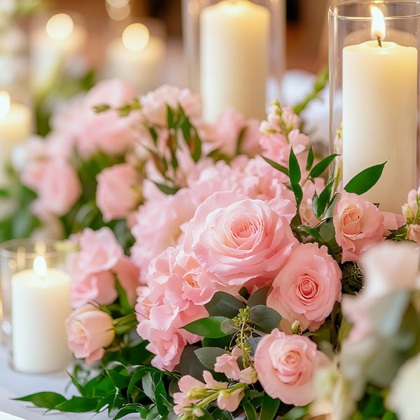 White Pillar Candles & Glass Cylinder Vases Set (24 Pcs)
