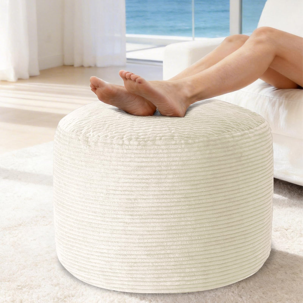 Large Round Corduroy Pouf Ottoman with Memory Foam Filling