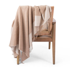 100% Cashmere Throw Blanket — Natural Beige, 67"x57", Reversible Jacquard with Fringe