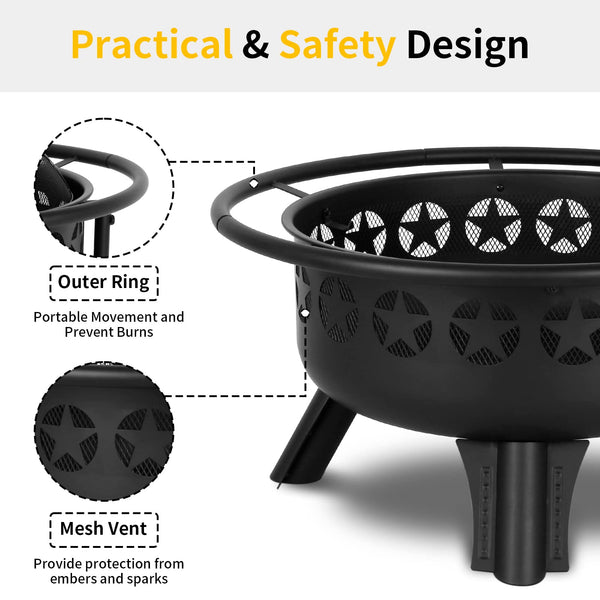 31" 2-in-1 Wood Burning Fire Pit with Swivel Cooking Grate