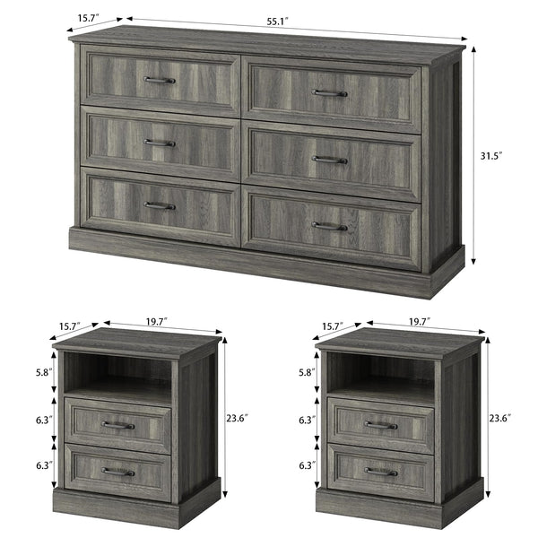 Farmhouse Dresser & Nightstand Set – 3-Piece Bedroom Set