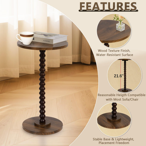 Round Side Table – Small End Table with Solid Wood Legs