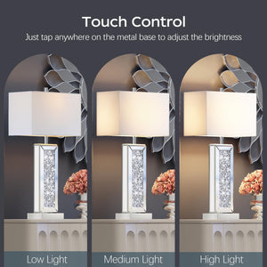 Mirrored Crystal Touch Table Lamps Set of 2 with USB Charging Ports