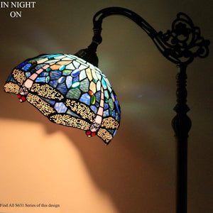 Tiffany Floor Lamp Blue Dragonfly Stained Glass 64-Inch Adjustable