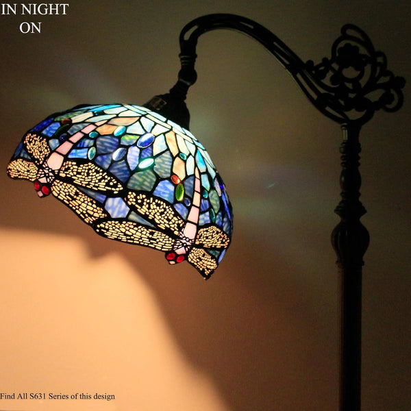 Tiffany Floor Lamp Blue Dragonfly Stained Glass 64-Inch Adjustable