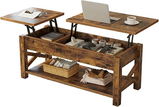 Lift Top Coffee Table with Hidden Storage & Open Shelf
