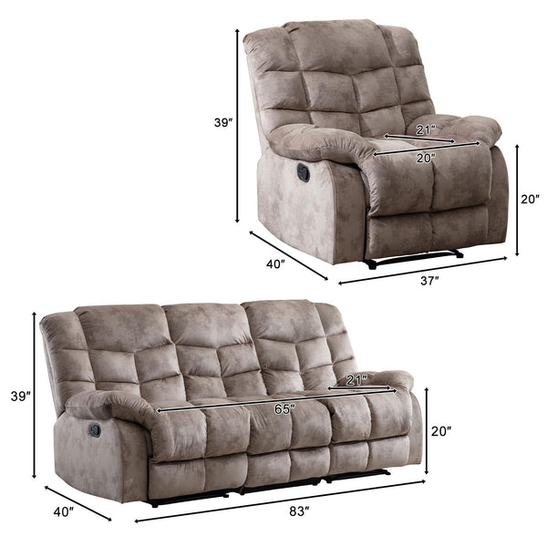 Manual Recliner Sofa Set – 4-Seat Fabric Living Room Set