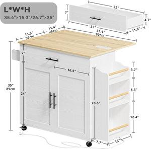 Rolling Kitchen Island with Drop Leaf & Storage