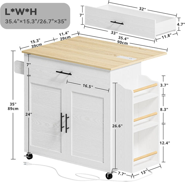 Rolling Kitchen Island with Drop Leaf & Storage