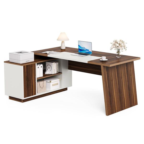 L-Shaped Executive Desk with Storage Cabinet