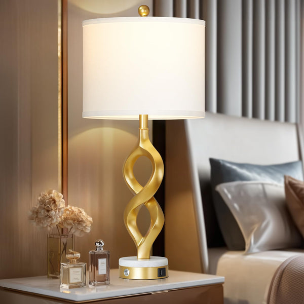 Gold Touch Control Table Lamp with USB Ports & LED Bulb