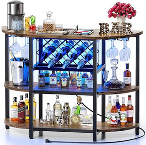 47.3" LED Bar Cabinet with Power Outlet & 4-Tier Storage