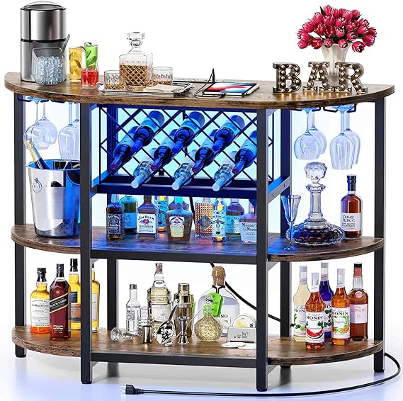 47.3" LED Bar Cabinet with Power Outlet & 4-Tier Storage