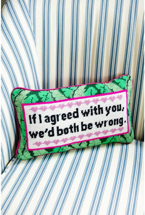 Wool Needlepoint Lumbar Throw Pillow, 9x15, Magenta Velvet Back
