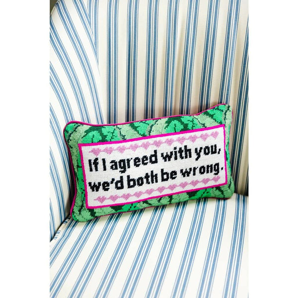 Wool Needlepoint Lumbar Throw Pillow, 9x15, Magenta Velvet Back