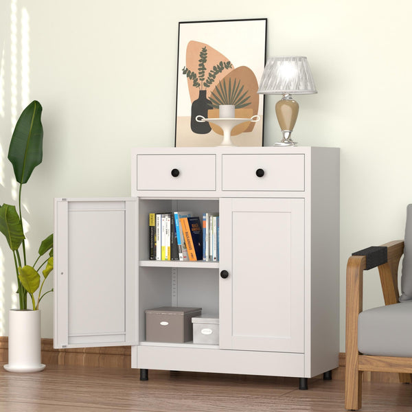 Metal Storage Cabinet with 2 Drawers & Adjustable Shelf
