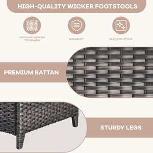 Outdoor Wicker Ottoman Set of 2 with Cushions