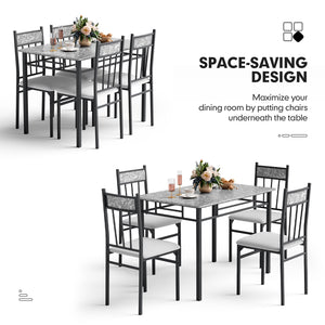 5-Piece Faux Marble Dining Table Set with 4 Cushioned Chairs