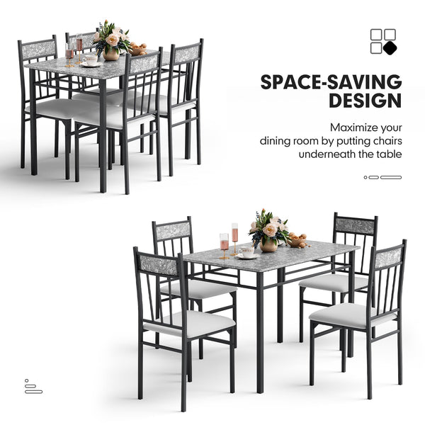 5-Piece Faux Marble Dining Table Set with 4 Cushioned Chairs