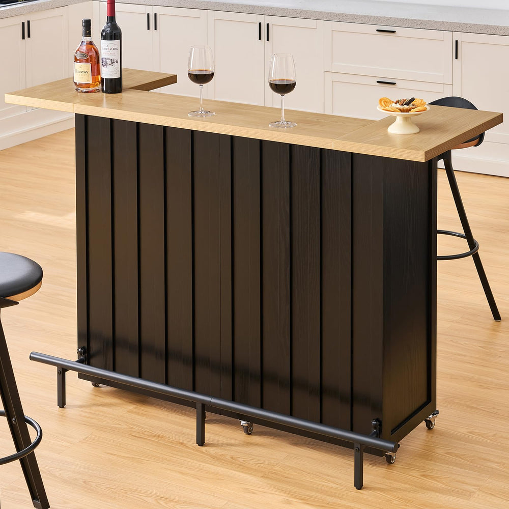 61-Inch Foldable Bar Table with Storage Cabinet & Lockable Wheels