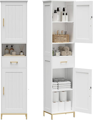 Tall Bathroom Storage Cabinet with Adjustable Shelves and Doors