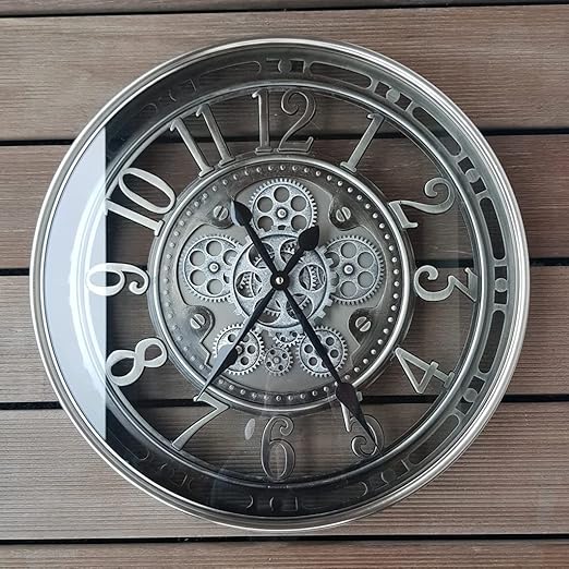 Large Moving Gears Wall Clock – 21 Inch Analog Art Deco Metal Clock